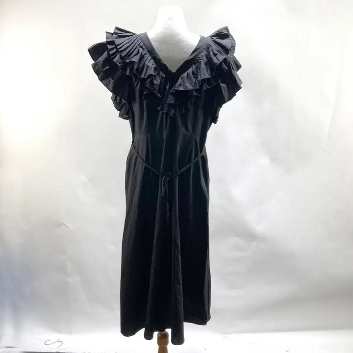 [BUNJANG] Youngguje V-Neck Frill Long Dress - Black S / 여성 브이넥 프릴 롱원피스 블랙 S 영구제