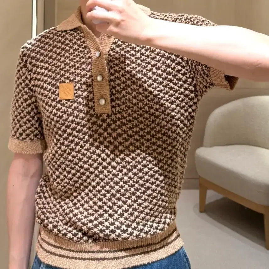 [BUNJANG] Louis Vuitton Knit Collar T-Shirt Wool Unisex / 루이비통 니트 카라티셔츠 울 남녀사이즈 캐쥬얼 스타일 여름