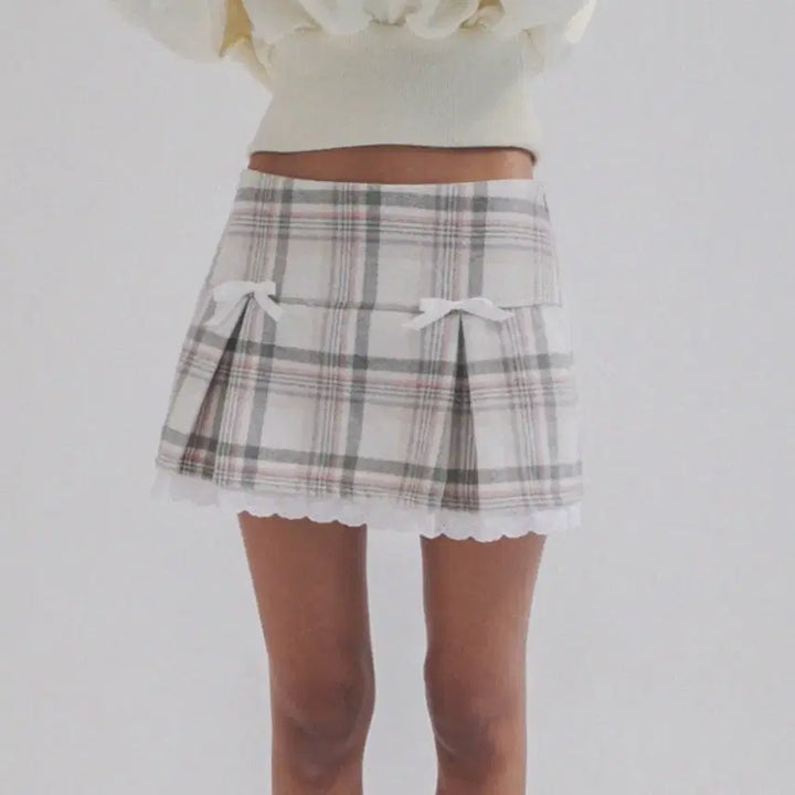 [BUNJANG] Dry Rose Check Ribbon Skirt / 드라이로즈 체크 리본 스커트