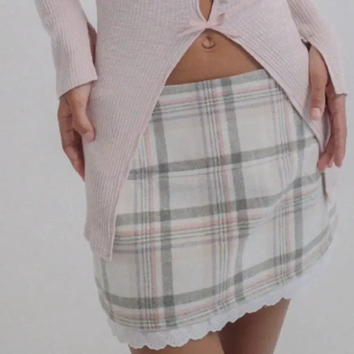 [BUNJANG] Dry Rose Check Ribbon Skirt / 드라이로즈 체크 리본 스커트