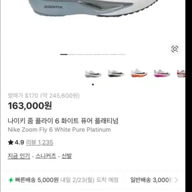[BUNJANG] Nike Zoom Fly 6 White Pure Platinum Running Shoes / 나이키 줌 플라이 6 화이트 퓨어 플래티넘 250mm 카본화
