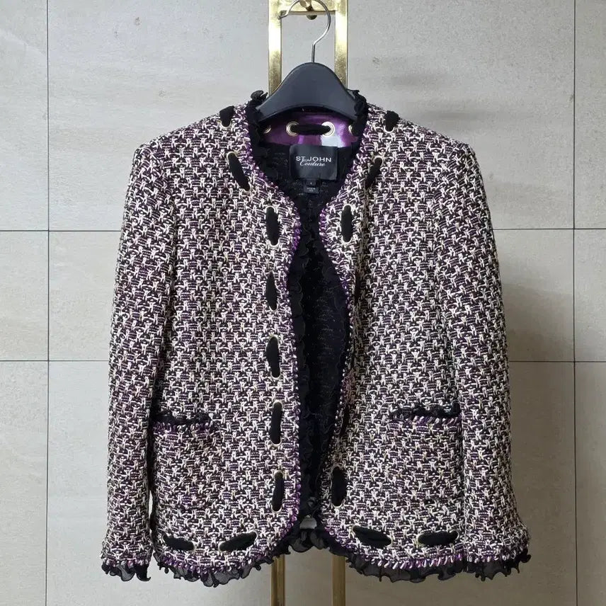 [BUNJANG] ST. JOHN Purple Metallic Jacket &amp; Skirt Set / ST. JOHN 센존 주얼 퍼플 메탈릭 자켓 &amp; 스커트 셋업