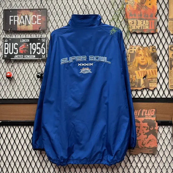 [BUNJANG] Reebok NFL Super Bowl Windbreaker Jacket / 00s 리복 X NFL 39회 슈퍼볼 바람막이 후면 로고 포인트 블루