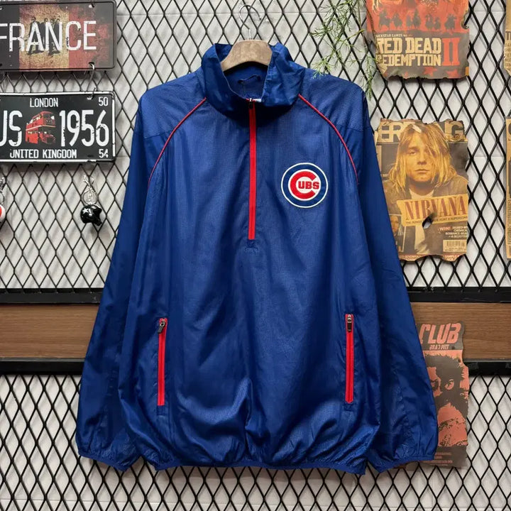 [BUNJANG] MLB X G-lll Chicago Cubs Windbreaker Jacket / MLB X G-lll 칼뱅크 시카고 컵 바람막이 전면 로고 포인트 블루