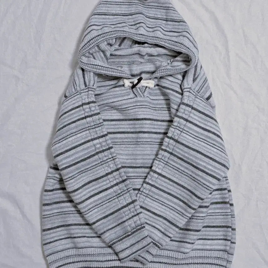 [BUNJANG] Vintage Striped Cable Knit Hoodie / 모리걸 너드 스트라이프 꽈배기 후드 니트 일본빈티지