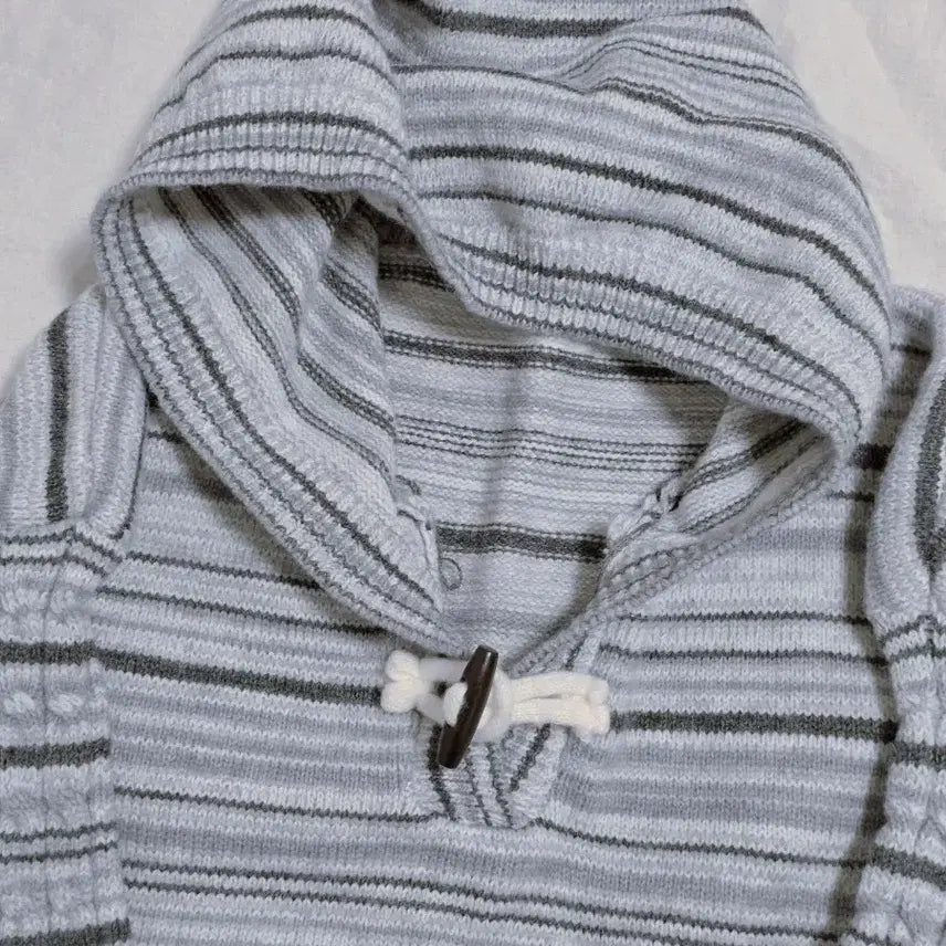 [BUNJANG] Vintage Striped Cable Knit Hoodie / 모리걸 너드 스트라이프 꽈배기 후드 니트 일본빈티지