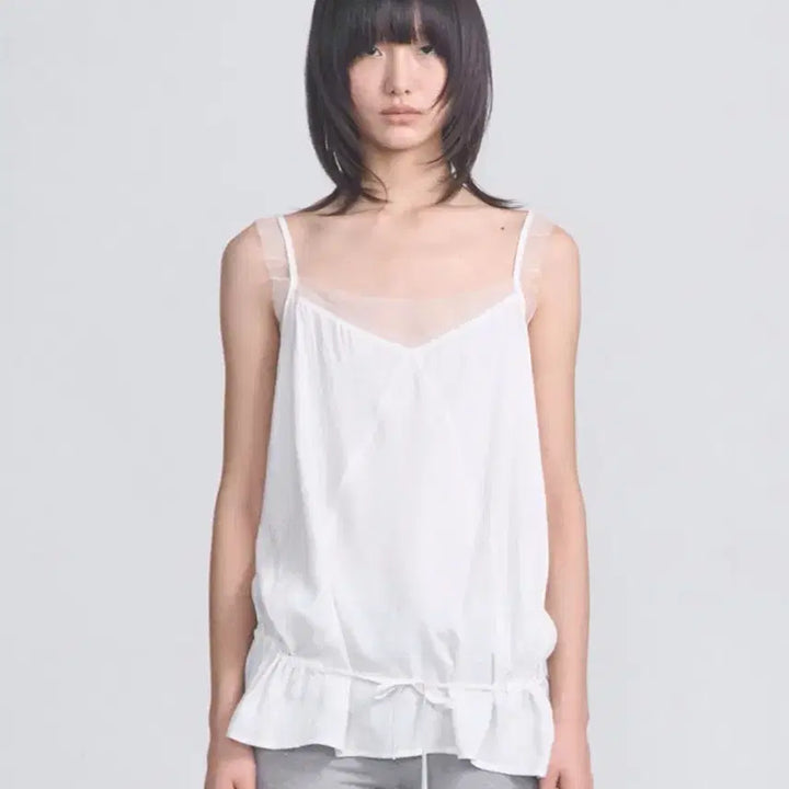 [BUNJANG] Serit Sheer Frill Sleeveless Top / 세릿 시스루 슬리브리스 Sheer Frill Sleeveless