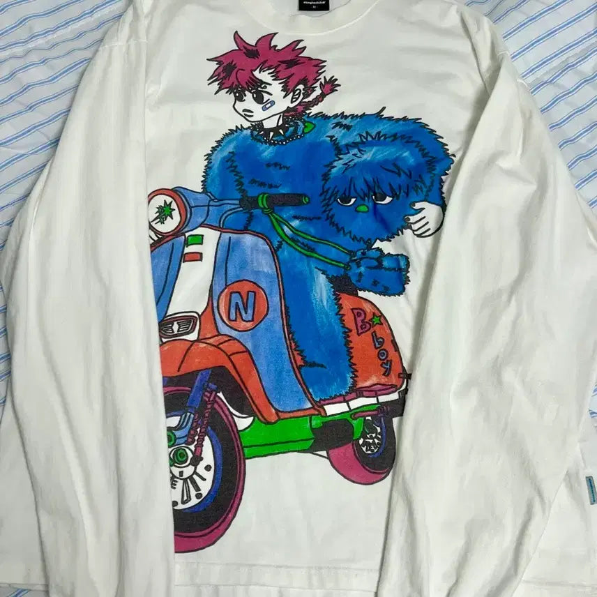 [BUNJANG] Nice Ghost Club Motorcycle Blue Boy Long Sleeve T-shirt (M) / 나이스고스트클럽 모토사이클 블루보이 빅빅 티셔츠 롱슬리브 긴팔티 M