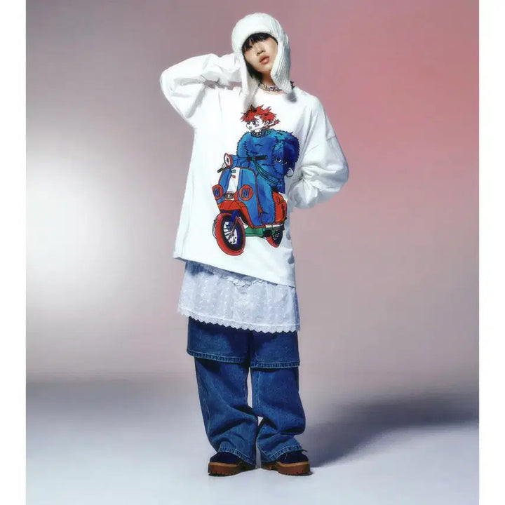 [BUNJANG] Nice Ghost Club Motorcycle Blue Boy Long Sleeve T-shirt (M) / 나이스고스트클럽 모토사이클 블루보이 빅빅 티셔츠 롱슬리브 긴팔티 M