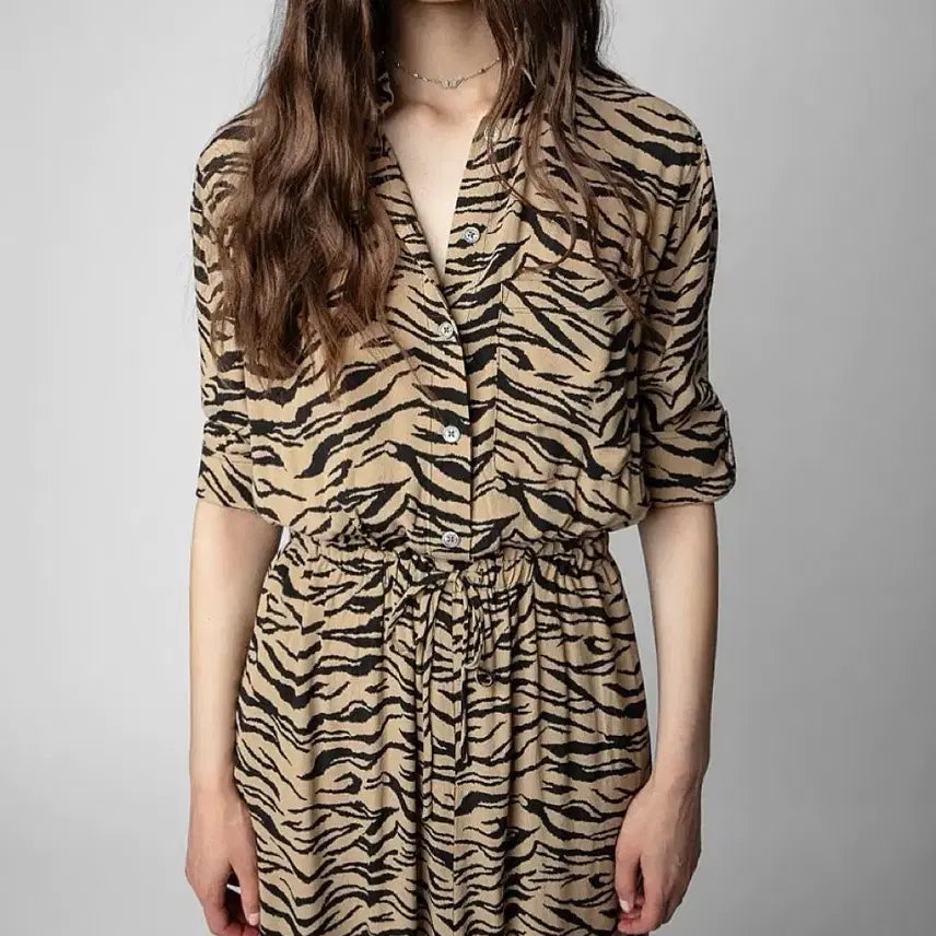 [BUNJANG] ZADIG &amp; VOLTAIRE Radial Tiger Print Maxi Dress / 쟈딕앤볼테르 Radial 타이거 프린트 맥시 드레스