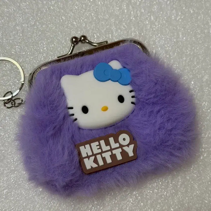 [BUNJANG] Hello Kitty Plush Coin Purse Keychain - Purple / 헬로키티 똑딱 퍼 털동전지갑 키링 퍼플