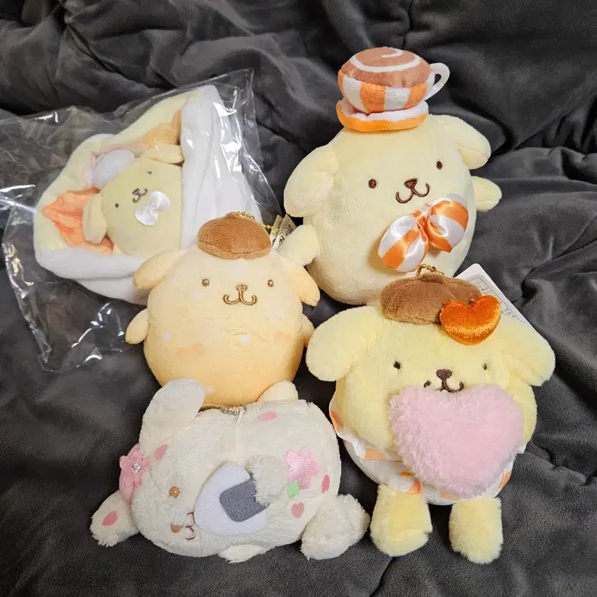 [BUNJANG] Pompompurin "Sweet Blossom Cafe" Mini Plush Set (5 Types) / (할인)폼폼푸린 하트, 벚꽃, 카페 쿠지, 꽃다발 미니 누이 세트 5종