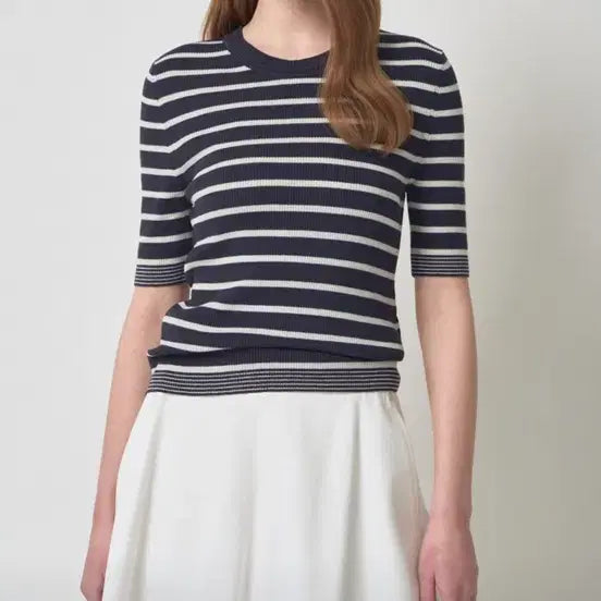 [BUNJANG] Hansome Mine Ribbed Texture Striped Knit Top / 한섬 마인 리브 텍스처 스트라이프 니트 탑