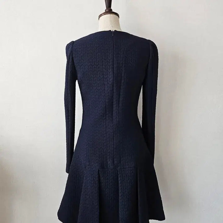 [BUNJANG] JJ JIGOTT Vintage Navy Jacquard Flare Dress / JJ지고트 프리미엄 빈티지 네이비 자카드 플레어 원피스 (44~날씬55)