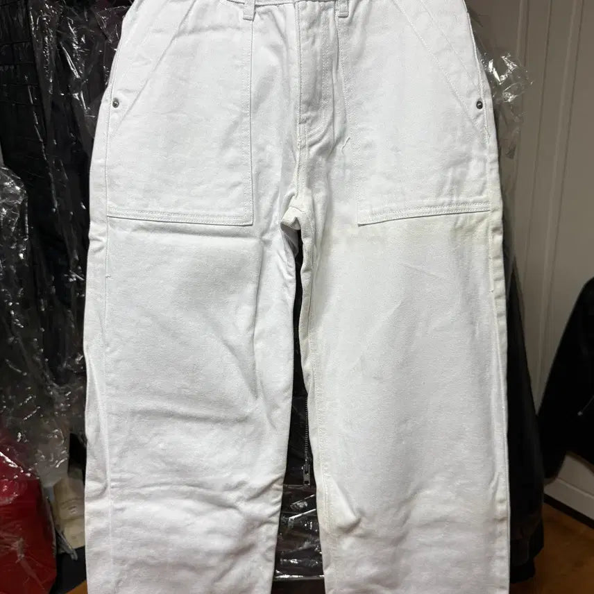 [BUNJANG] Make It Two Fatigue Wide White Jeans / 메이킷투 - 퍼티그 와이드 화이트 진 (찐화이트/S)