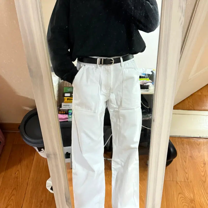[BUNJANG] Make It Two Fatigue Wide White Jeans / 메이킷투 - 퍼티그 와이드 화이트 진 (찐화이트/S)