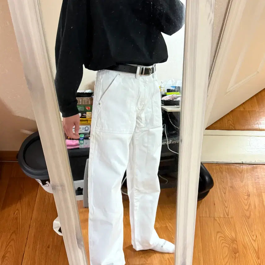 [BUNJANG] Make It Two Fatigue Wide White Jeans / 메이킷투 - 퍼티그 와이드 화이트 진 (찐화이트/S)