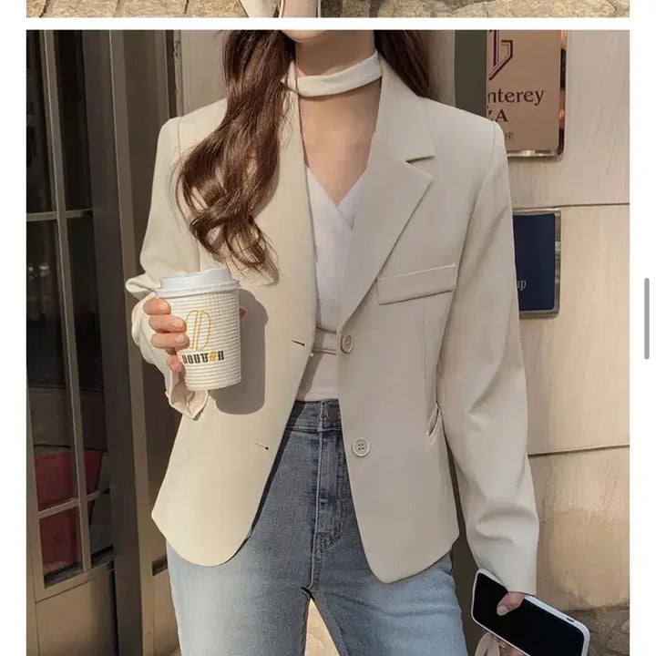 [BUNJANG] Moren Semi-Crop Tailored Jacket Cream / 새상품) 급처 모어렌 자켓 세미크롭 자켓 테일러드 자켓 크림