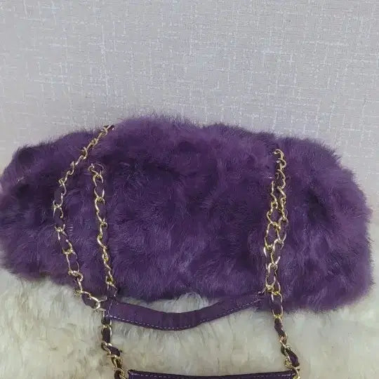[BUNJANG] Purple Fur Shoulder Bag with Chain Detail / 퍼플 퍼 숄더백 체인 가방 여러개 개당 두개 7천