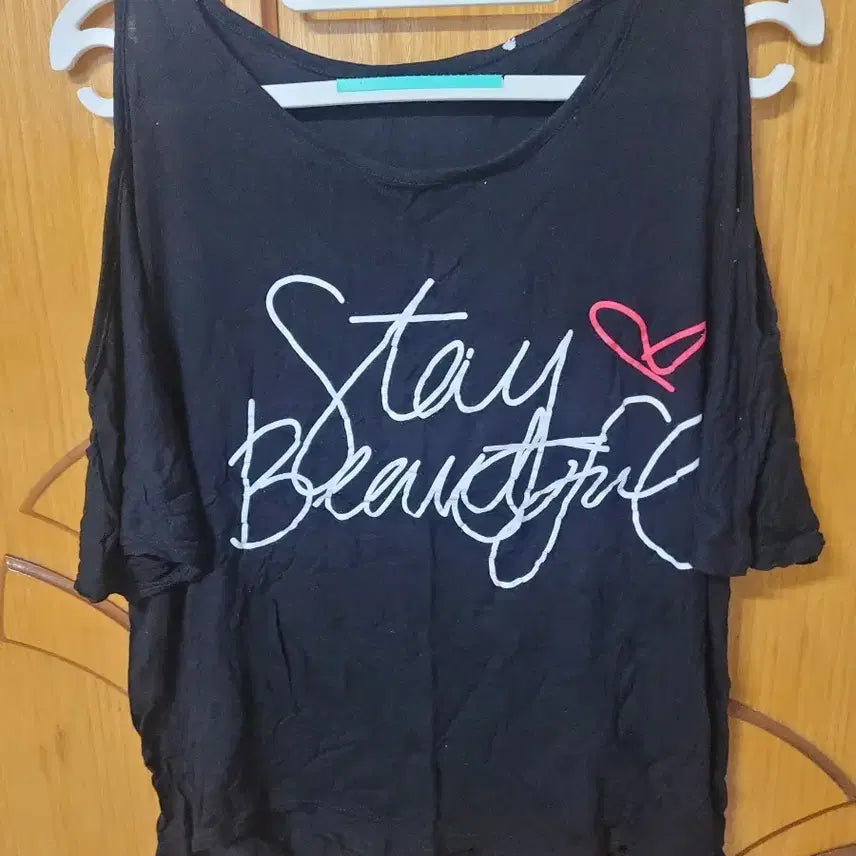 [BUNJANG] Stay Beautiful Printed Black T-shirt / 블랙 Stay Beautiful 프린팅 반팔 티셔츠