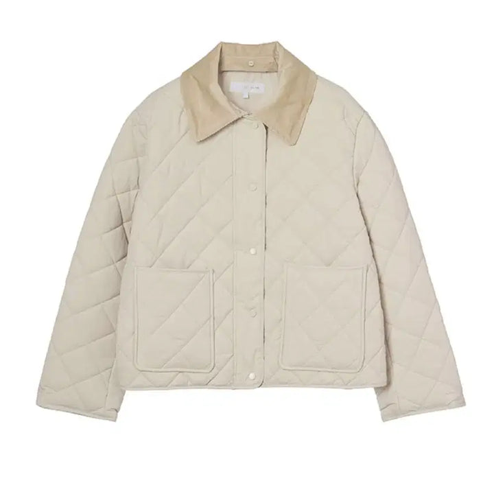 [BUNJANG] Olive Des Olive Corduroy Quilted Padding Jumper / 올리브데올리브 코듀로이 카라배색 다이아 퀼팅 패딩점퍼