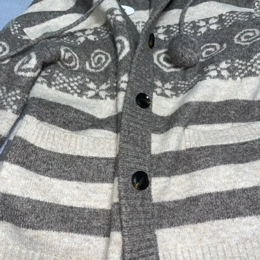 [BUNJANG] Hug Your Skin Pompom Hooded Cardigan - Brown / 허그유어스킨 폼폼 후드 가디건 브라운