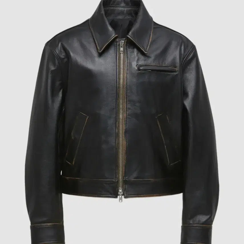 [BUNJANG] coor Distressed Padded Leather Jumper Dark Brown L / 쿠어 (coor) 디스트레스드 패디드 숄더 레더 점퍼(다크브라운) L