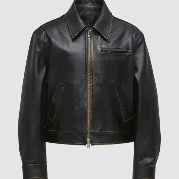 [BUNJANG] coor Distressed Padded Leather Jumper Dark Brown L / 쿠어 (coor) 디스트레스드 패디드 숄더 레더 점퍼(다크브라운) L