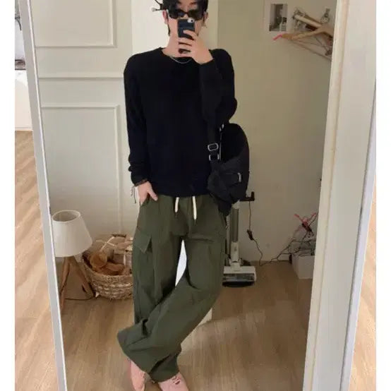 [BUNJANG] Vague Cargo Wide Pants - Khaki / 베이그 카고 와이드 팬츠 카키