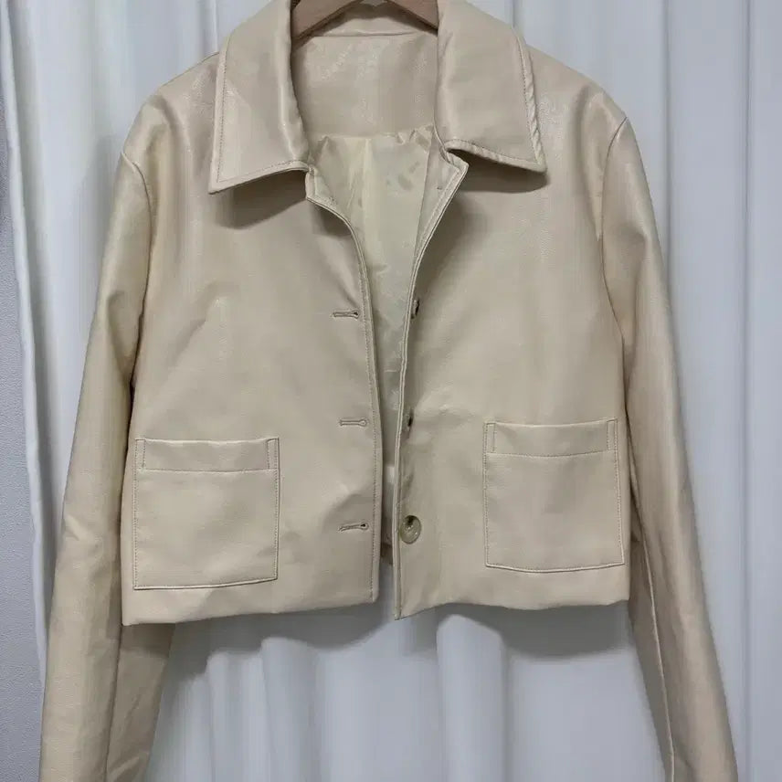 [BUNJANG] Ivory Faux Leather Jacket / [새상품] 아이보리 레더 자켓