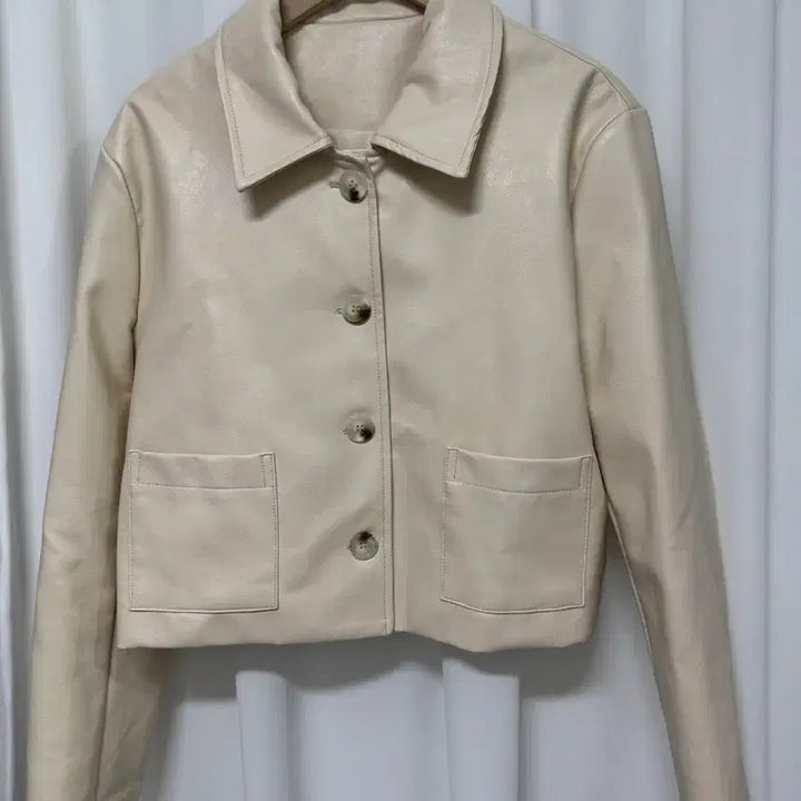 [BUNJANG] Ivory Faux Leather Jacket / [새상품] 아이보리 레더 자켓