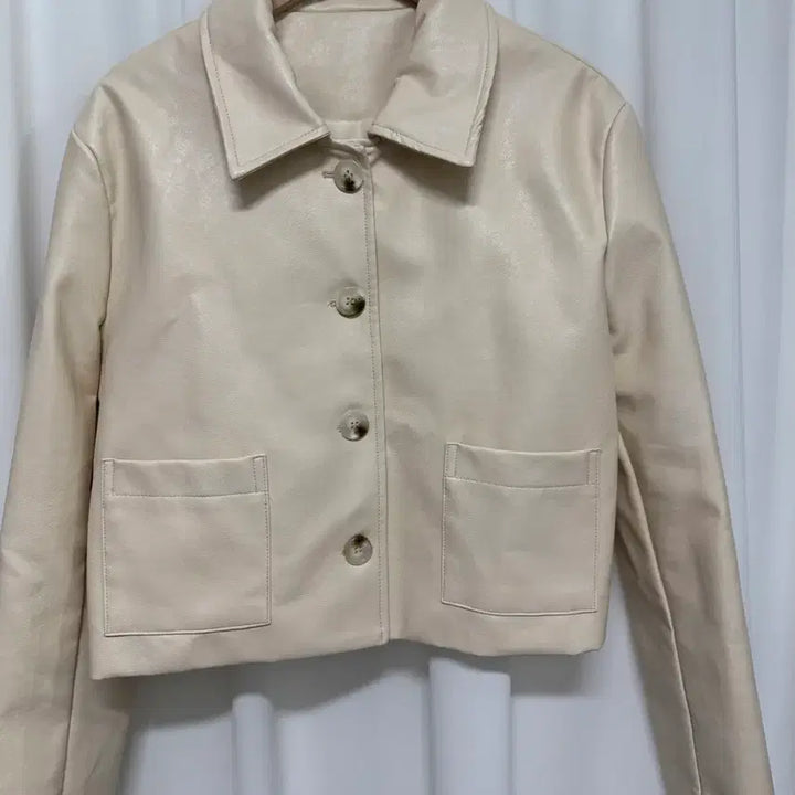 [BUNJANG] Ivory Faux Leather Jacket / [새상품] 아이보리 레더 자켓