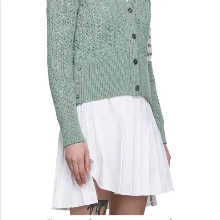 [BUNJANG] Thom Browne 4 Bar Cable Knit Cardigan Sage Color / 톰브라운 4BAR 케이블 니트 가디건 세이지컬러 40 정품