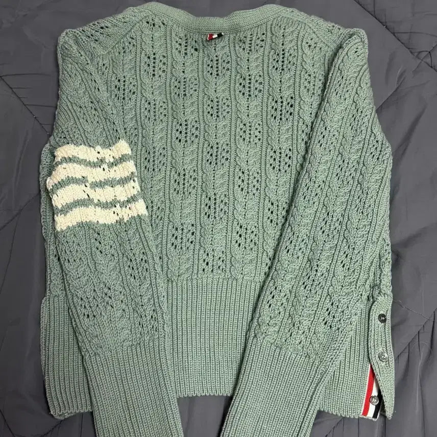 [BUNJANG] Thom Browne 4 Bar Cable Knit Cardigan Sage Color / 톰브라운 4BAR 케이블 니트 가디건 세이지컬러 40 정품