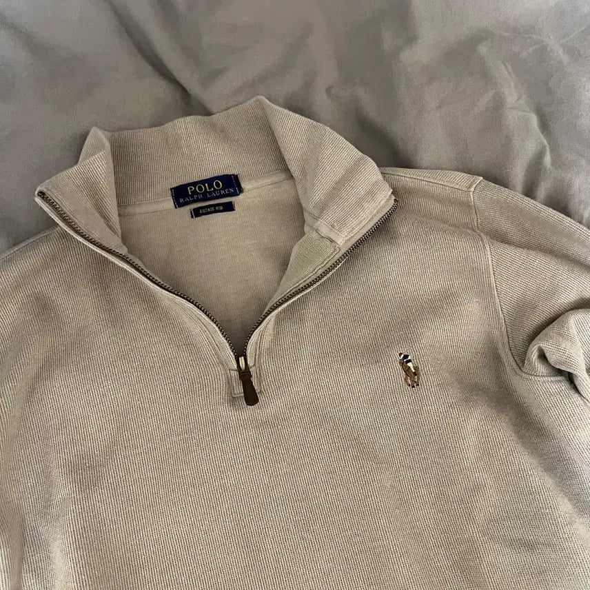 [BUNJANG] Polo Ralph Lauren Beige Zip-up Knit Sweater / 폴로 랄프로렌 베이지 집업니트 S