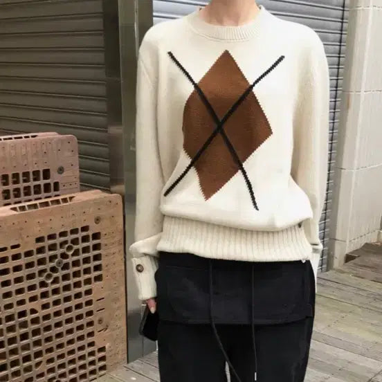 [BUNJANG] Leve Argyle Knit Sweater / 아가일니트 leve