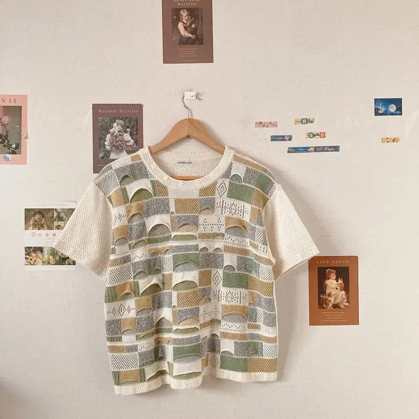 [BUNJANG] Pastel Waffle Knit Short Sleeve Sweater / 파스텔와플 반팔니트