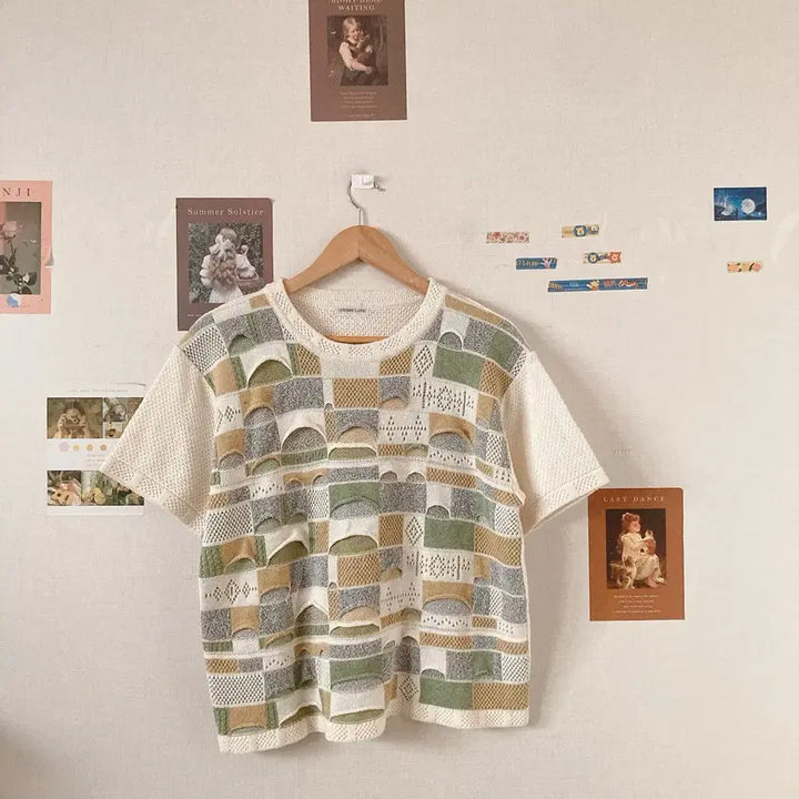 [BUNJANG] Pastel Waffle Knit Short Sleeve Sweater / 파스텔와플 반팔니트