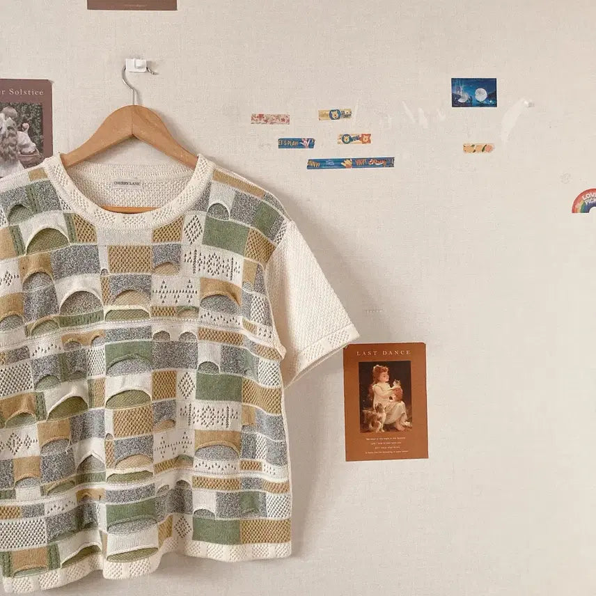 [BUNJANG] Pastel Waffle Knit Short Sleeve Sweater / 파스텔와플 반팔니트