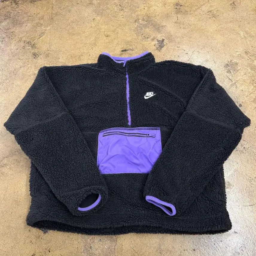 [BUNJANG] Nike Fleece Jacket with Purple Accents / [정품/M] 나이키 블랙 뽀글이 플리스 퍼플 포인트
