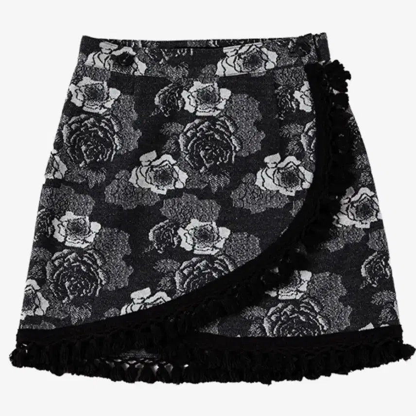 [BUNJANG] Running High Jacquard Fabric Flower Wrap Skirt / 러닝하이 자카드 패브릭 플라워 랩 스커트