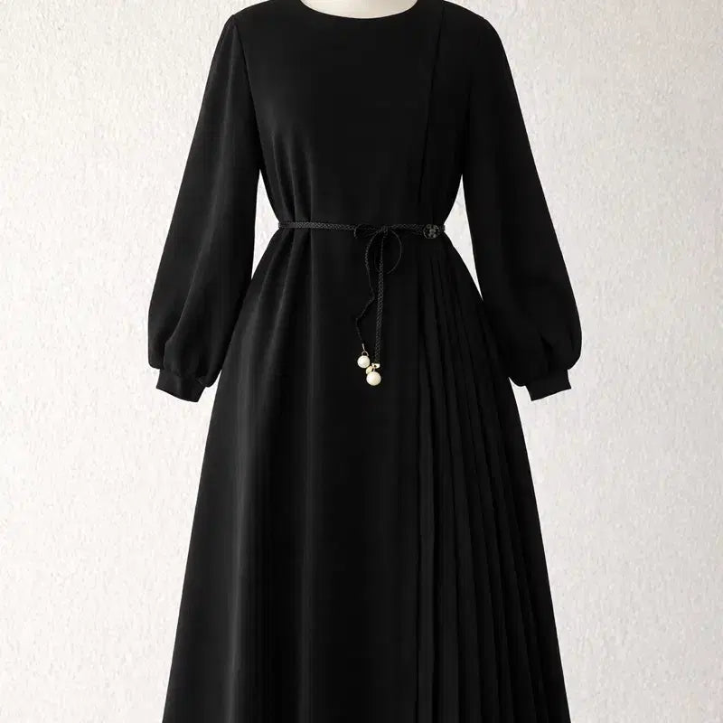 [BUNJANG] ZICAT Pleated Asymmetric Long Dress / 정품 지컷 플리츠 언발 롱원피스 블랙