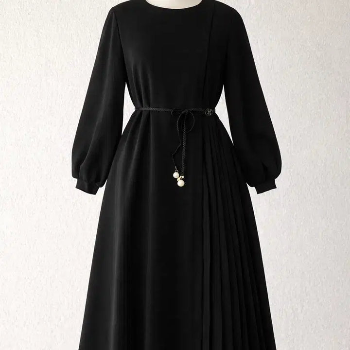[BUNJANG] ZICAT Pleated Asymmetric Long Dress / 정품 지컷 플리츠 언발 롱원피스 블랙