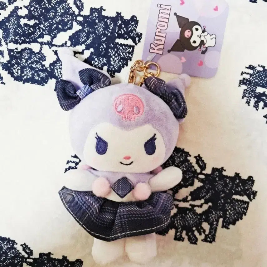 [BUNJANG] Kuromi Purple Checkered Skirt Keychain / 스커트 퍼플체크 교복 쿠로미 인형 키링