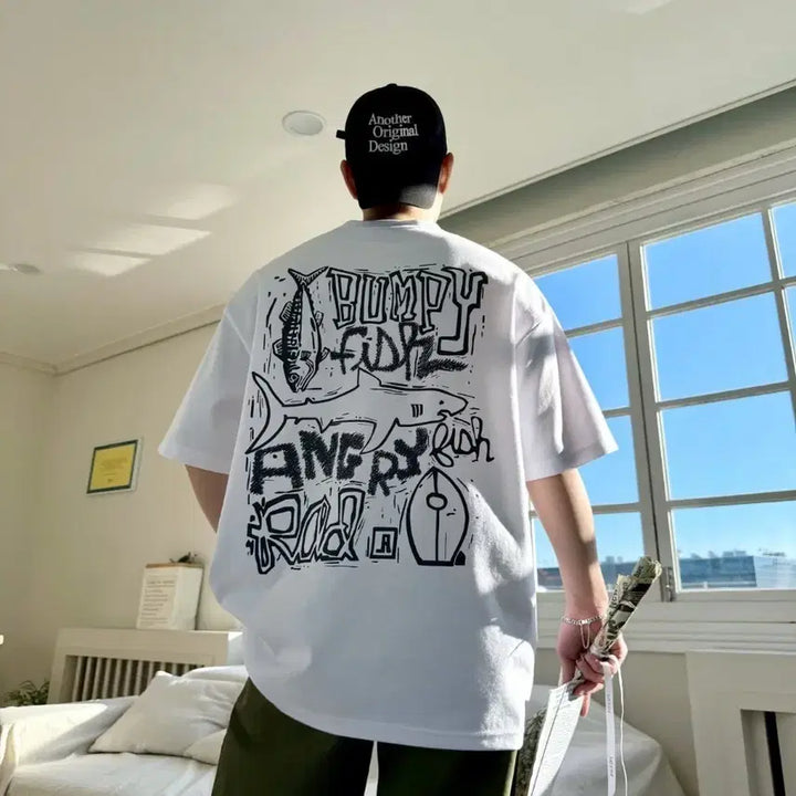 [BUNJANG] Angry Shark Short Sleeve T-shirt / 앵그리상어 반팔 티셔츠