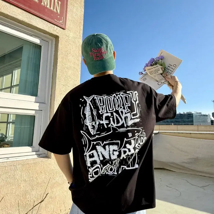 [BUNJANG] Angry Shark Short Sleeve T-shirt / 앵그리상어 반팔 티셔츠