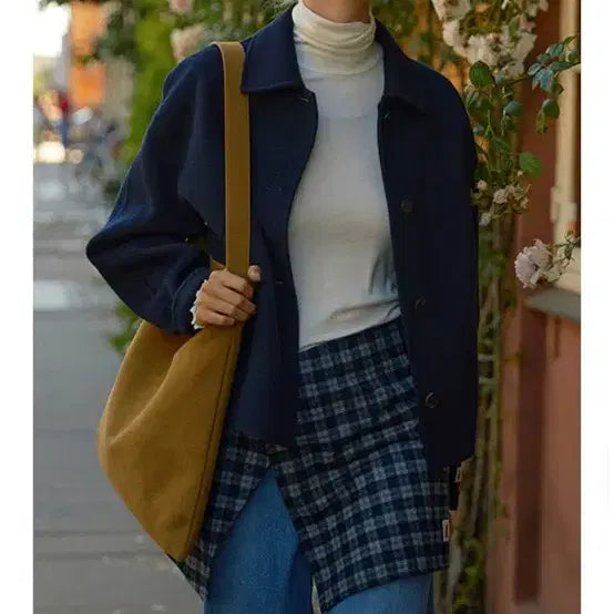 [BUNJANG] ANEU Finn Single Collar Handmade Jacket (Navy) / 앤유 퓐 싱글카라 핸드메이드 자켓 (Navy)