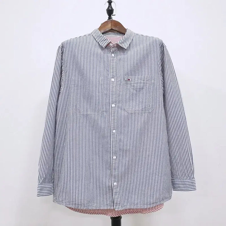 [BUNJANG] Tommy Hilfiger Tommy Jeans Cotton Striped Reversible Shirt / 타미힐피거 타미진스 코튼 스트라이프 긴소매 리버서블 셔츠