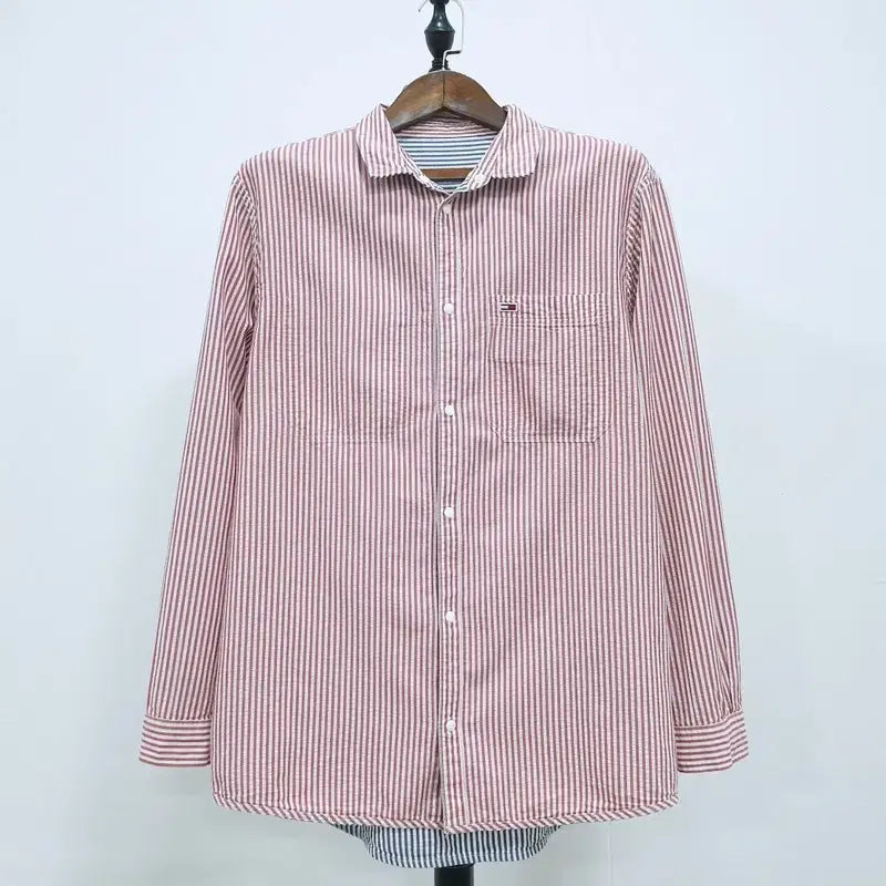 [BUNJANG] Tommy Hilfiger Tommy Jeans Cotton Striped Reversible Shirt / 타미힐피거 타미진스 코튼 스트라이프 긴소매 리버서블 셔츠