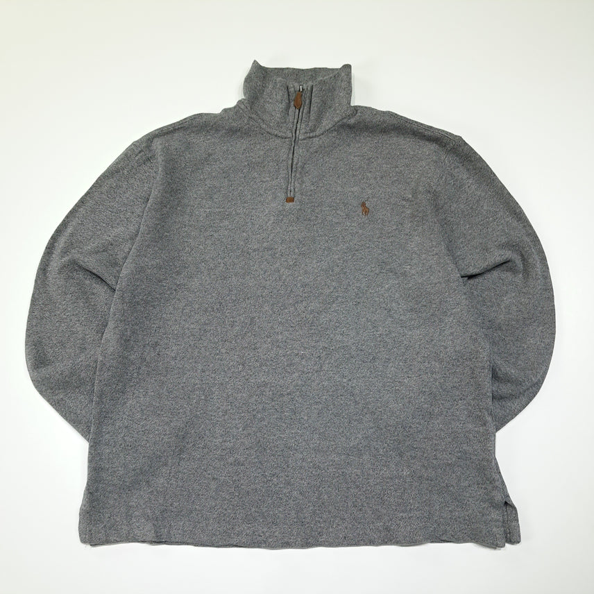 [BUNJANG] Polo Ralph Lauren Half-Zip Knit Sweater / CL784 M 폴로 가죽풀러 헤더그레이 하프집업 니트 스웨터